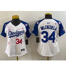 Women Los Angeles Dodgers 34 Fernando Valenzuela White Royal 2025 Tokyo Series Limited Stitched Baseball Jersey