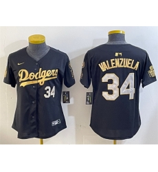 Women Los Angeles Dodgers 34 Toro Valenzuela Black 1 Gold 2024 World Series With Fernando Memorial Patch Limited Stitched Baseball Jersey Women Los Angeles Dodgers 34 Toro Valenzuela Black 1 Gold 2024 World Series With Fernando Memorial Patch Limited Stitched Baseball Jersey