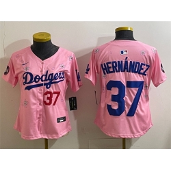 Women Los Angeles Dodgers 37 Teoscar Hernandez Pink 2025 Tokyo Series Limited Stitched Baseball Jersey