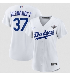 Women Los Angeles Dodgers 37 Teoscar Hernandez White 2025 World Series Home Cool Base Stitched Baseball Jersey 