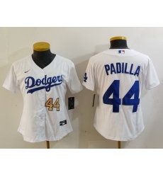 Women Los Angeles Dodgers 44 Vicente Padilla White Stitched Jersey 1 Women Los Angeles Dodgers 44 Vicente Padilla White Stitched Jersey 1