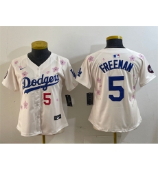Women Los Angeles Dodgers 5 Freddie Freeman Cream 2025 Tokyo Series Limited Stitched Baseball Jersey
