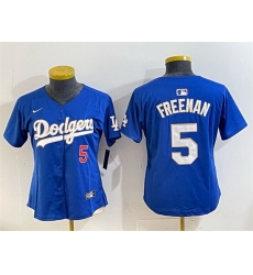 Women Los Angeles Dodgers 5 Freddie Freeman Royal Gold Limited Stitched Baseball Jersey