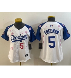 Women Los Angeles Dodgers 5 Freddie Freeman White Royal 2025 Tokyo Series Limited Stitched Baseball Jersey
