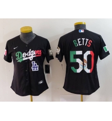Women Los Angeles Dodgers 50 Mookie Betts Black Mexico Stitched Jersey 1 Women Los Angeles Dodgers 50 Mookie Betts Black Mexico Stitched Jersey 1