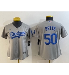 Women Los Angeles Dodgers 50 Mookie Betts Grey Stitched Jersey Women Los Angeles Dodgers 50 Mookie Betts Grey Stitched Jersey