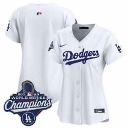 Women Los Angeles Dodgers Blank White 2025 World Series Champions Home Cool Base Stitched Baseball Jersey 