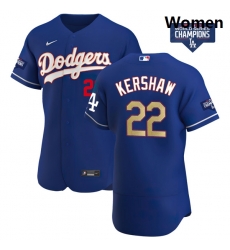 Women Los Angeles Dodgers Clayton Kershaw 22 Gold Program Designed Edition Blue Flex Base Stitched Jersey Women Los Angeles Dodgers Clayton Kershaw 22 Gold Program Designed Edition Blue Flex Base Stitched Jersey