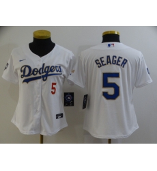 Women Los Angeles Dodgers Corey Seager 5 Championship Gold Trim White All Stitched Flex Base Jersey Women Los Angeles Dodgers Corey Seager 5 Championship Gold Trim White All Stitched Flex Base Jersey
