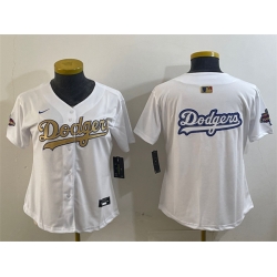 Women Los Angeles Dodgers Team Big Logo White 2025 Gold Collection Limited Stitched Baseball Jersey 002
