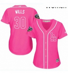 Womens Majestic Los Angeles Dodgers 30 Maury Wills Authentic Pink Fashion Cool Base 2018 World Series MLB Jersey Womens Majestic Los Angeles Dodgers 30 Maury Wills Authentic Pink Fashion Cool Base 2018 World Series MLB Jersey