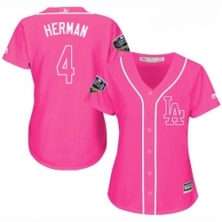 Womens Majestic Los Angeles Dodgers 4 Babe Herman Authentic Pink Fashion Cool Base 2018 World Series MLB Jersey
