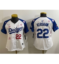 Youth Los Angeles Dodgers 22 Clayton Kershaw White Royal 2025 Tokyo Series Limited Stitched Baseball Jersey