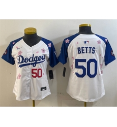 Youth Los Angeles Dodgers 50 Mookie Betts White Royal 2025 Tokyo Series Limited Stitched Baseball Jersey