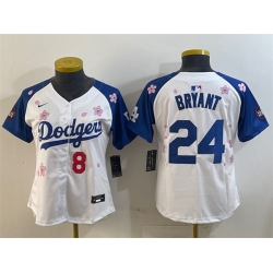 Youth Los Angeles Dodgers Front 8 Back 24 Kobe Bryant White Royal 2025 Tokyo Series Limited Stitched Baseball Jersey