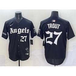 Men Los Angeles Angels 27 Mike Trout Black  27Gothic Halo Edition 27 Vapor Limited Stitched Baseball Jersey