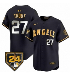 Men Los Angeles Angels 27 Mike Trout Black Gold 2024 Spring Training Patch Vapor Limited Stitched Baseball Jersey