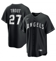 Men Los Angeles Angels 27 Mike Trout Black Lights Out Limited Stitched Baseball Jersey