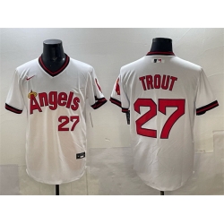 Men Los Angeles Angels 27 Mike Trout White Cool Base Stitched Baseball Jersey