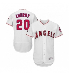 Mens Los Angeles Angels of Anaheim 20 Jonathan Lucroy White Home Flex Base Authentic Collection Baseball Jersey