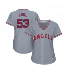 Womens Los Angeles Angels of Anaheim 53 Trevor Cahill Replica Grey Road Cool Base Baseball Jersey Womens Los Angeles Angels of Anaheim 53 Trevor Cahill Replica Grey Road Cool Base Baseball Jersey