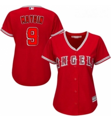 Womens Majestic Los Angeles Angels of Anaheim 9 Cameron Maybin Authentic Red Alternate MLB Jersey