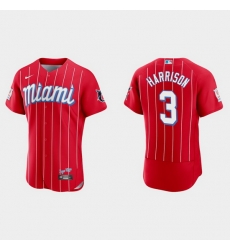 Miami Marlins 3 Monte Harrison Men Nike 2021 City Connect Authentic MLB Jersey Red Miami Marlins 3 Monte Harrison Men Nike 2021 City Connect Authentic MLB Jersey Red