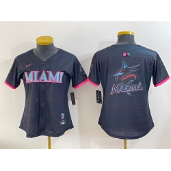 Women Miami Marlins Team Big Logo Black 2025 City Connect Limited Stitched Baseball Jersey