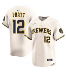 Men Milwaukee Brewers 15 Cooper Pratt Home White Ice Cream Stitched Limited Jersey