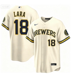 Men Milwaukee Brewers 18 Luis Lara Home White Ice Cream Stitched Limited Jersey Men Milwaukee Brewers 18 Luis Lara Home White Ice Cream Stitched Limited Jersey