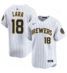 Men Milwaukee Brewers 18 Luis Lara Home White Strips Stitched Limited Jersey