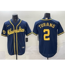 Men Milwaukee Brewers 2 Brice Turang Navy 2025 With Patch Stitched Baseball Jersey