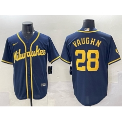 Men Milwaukee Brewers 28 Andrew Vaughn Navy 2025 With Patch Stitched Baseball Jersey