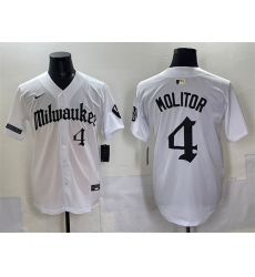 Men Milwaukee Brewers 4 Paul Molitor White  27Gothic 414 Shadows Edition 27 Vapor Premier Limited Stitched Jersey