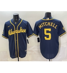 Men Milwaukee Brewers  5 Garrett Mitchell Navy 2025 With Patch Stitched Baseball Jersey