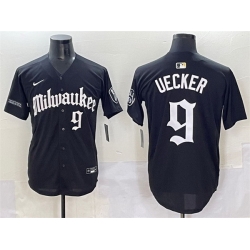 Men Milwaukee Brewers 9 Bob Uecker Black  27Gothic 414 Shadows Edition 27 Vapor Premier Limited Stitched Jersey