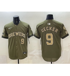 Men Milwaukee Brewers 9 Bob Uecker Olive 2026 Armed Forces Day Stitched Baseball Jersey Men Milwaukee Brewers 9 Bob Uecker Olive 2026 Armed Forces Day Stitched Baseball Jersey