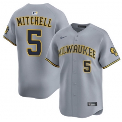 Men Milwaukee Brewers Garrett Mitchell #5 Home Gray Stitched Limited Jersey