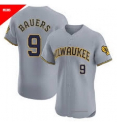 Men Milwaukee Brewers Jake Bauers #9 Home Gray Stitched Limited Jersey Men Milwaukee Brewers Jake Bauers #9 Home Gray Stitched Limited Jersey