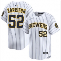 Men Milwaukee Brewers Kyle Harrison #52 Home White Strips Stitched Limited Jersey