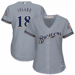 Womens Majestic Milwaukee Brewers 18 Eric Sogard Replica Grey Road Cool Base MLB Jersey 