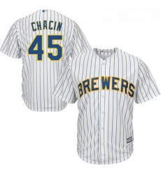 Youth Majestic Milwaukee Brewers 45 Jhoulys Chacin Authentic White Alternate Cool Base MLB Jersey 