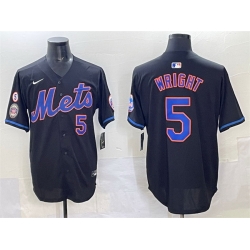 Men New York Mets 5 David Wright Black With Patch Limited Stitched Baseball Jersey