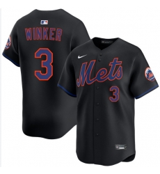 Men New York Mets Jesse Winker #3 Black Cool Base Stitched Baseball Jersey