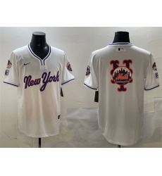 Men New York Mets Team Big Logo White 2025 Spring Training Stitched Baseball Jersey