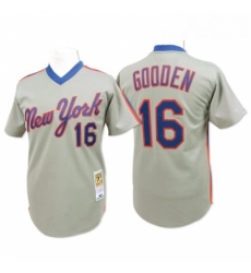 Mens Mitchell and Ness New York Mets 16 Dwight Gooden Replica Grey Throwback MLB Jersey Mens Mitchell and Ness New York Mets 16 Dwight Gooden Replica Grey Throwback MLB Jersey