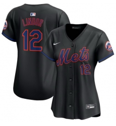 Women New York Mets 12 Francisco Lindor Black Alternate Limited Stitched Baseball Jersey