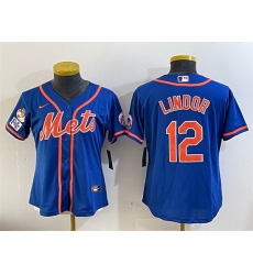 Women New York Mets 12 Francisco Lindor Royal 2025 Spring Training Cool Base Stitched Baseball Jersey