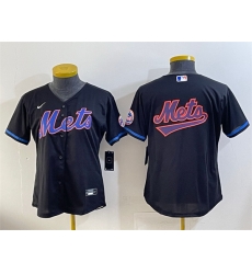 Youth New York Mets Team Big Logo Black Cool Base Stitched Baseball Jersey 1