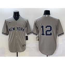 Men New York Yankees 12 Trent Grisham Grey Cool Base Stitched Baseball Jersey